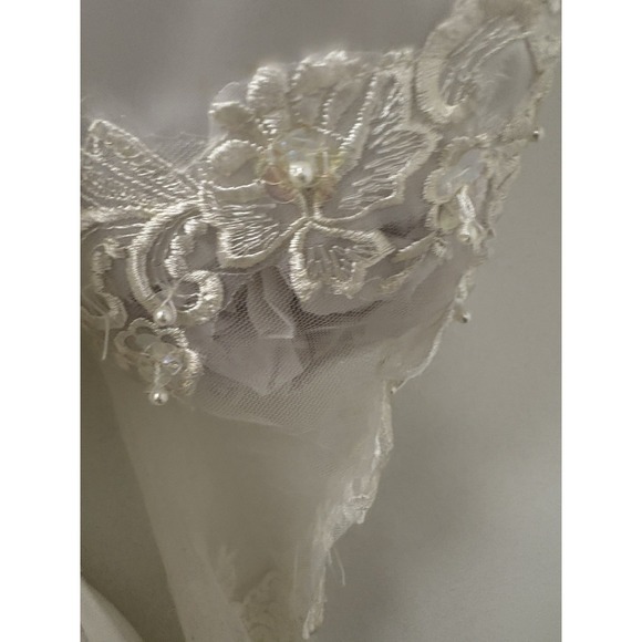 Vtg San Martin Wedding Dress Long Sleeve Train Lace Embroidered Tulle Sz 6/8 - Picture 11 of 16